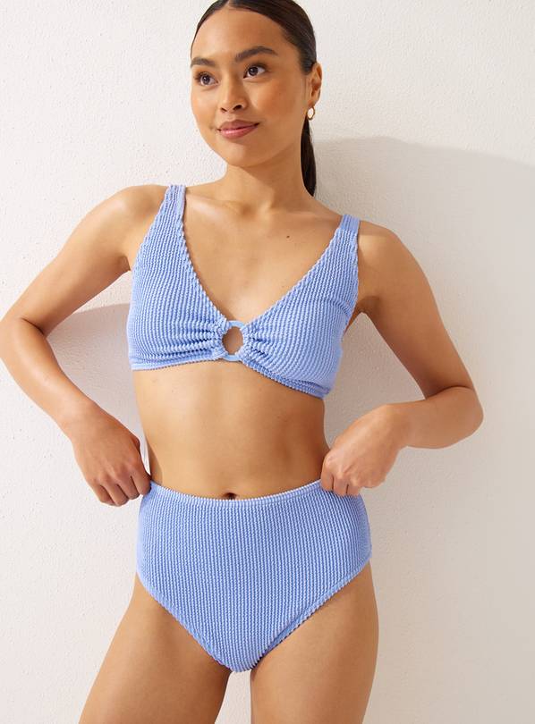 Mid Blue Textured Full Bikini Bottoms 16